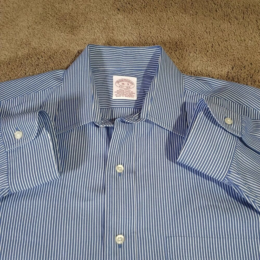 Brooks Brothers Dress Shirt 16  Blue Striped 100% Suprima Cotton